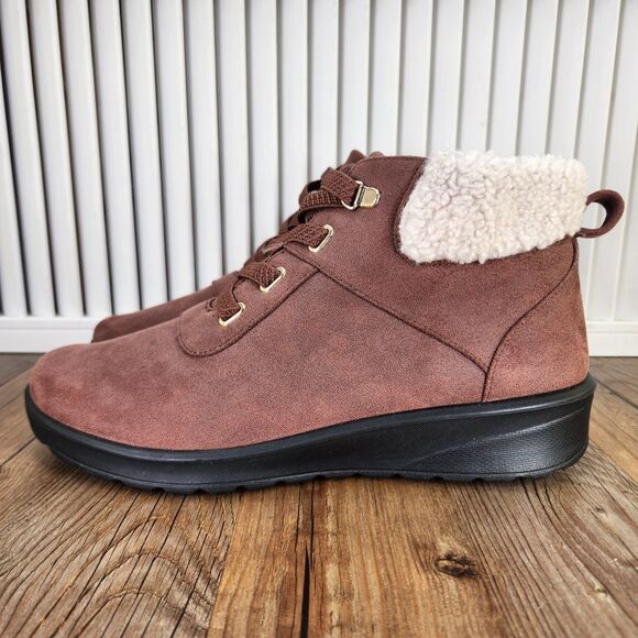 Bzees Garner Machine Washable Women's 10 Wide Brown Shearling Ankle Bootie Boots - Picture 3 of 9